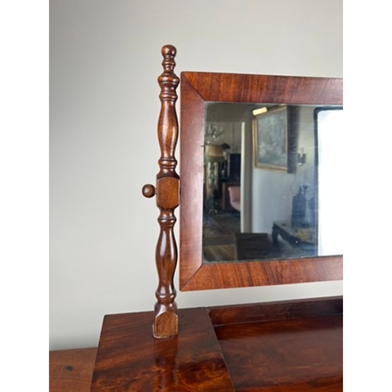 Detail of original mirror plate with age silvering on Federal shaving mirror