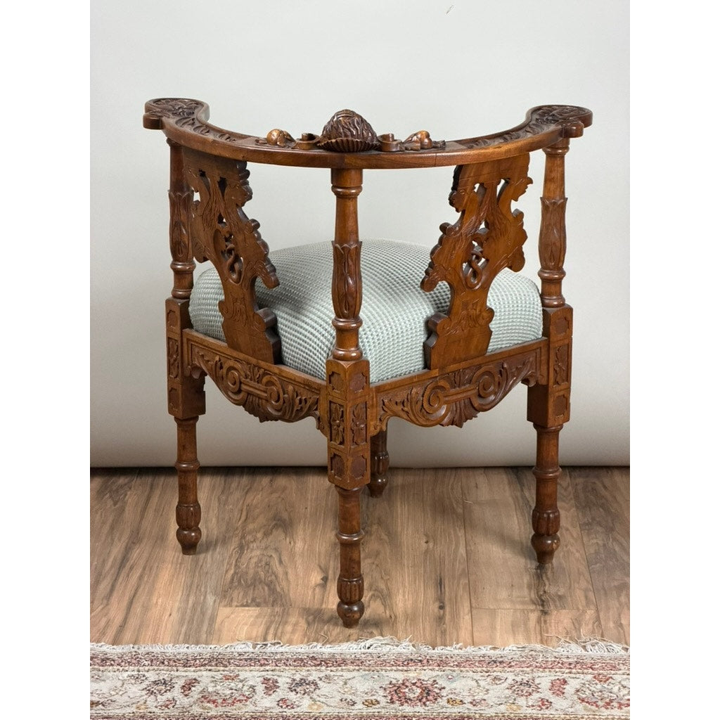 Italian Renaissance Revival Carved Walnut Corner Chair, c.1880