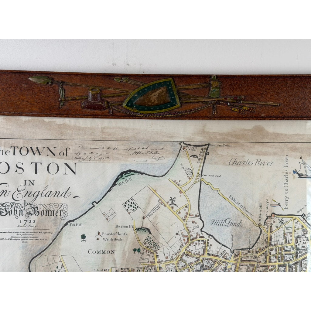 John Bonner “The Town of Boston” Map, After the 1835 George G. Smith Edition, Antique Oak Frame