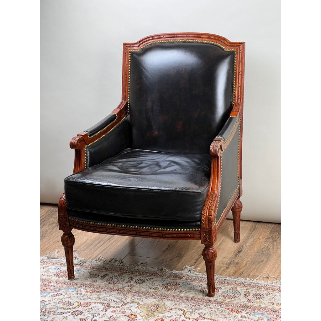 Vintage Louis XVI Style Leather Bergere Chair by Pennsylvania House