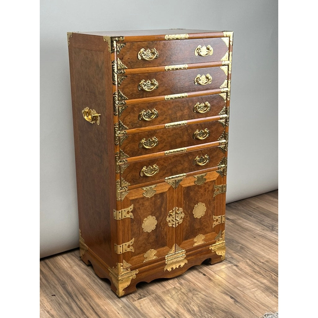 Vintage Korean Elm Burl Brass Bound Bandaji Scholars Chest