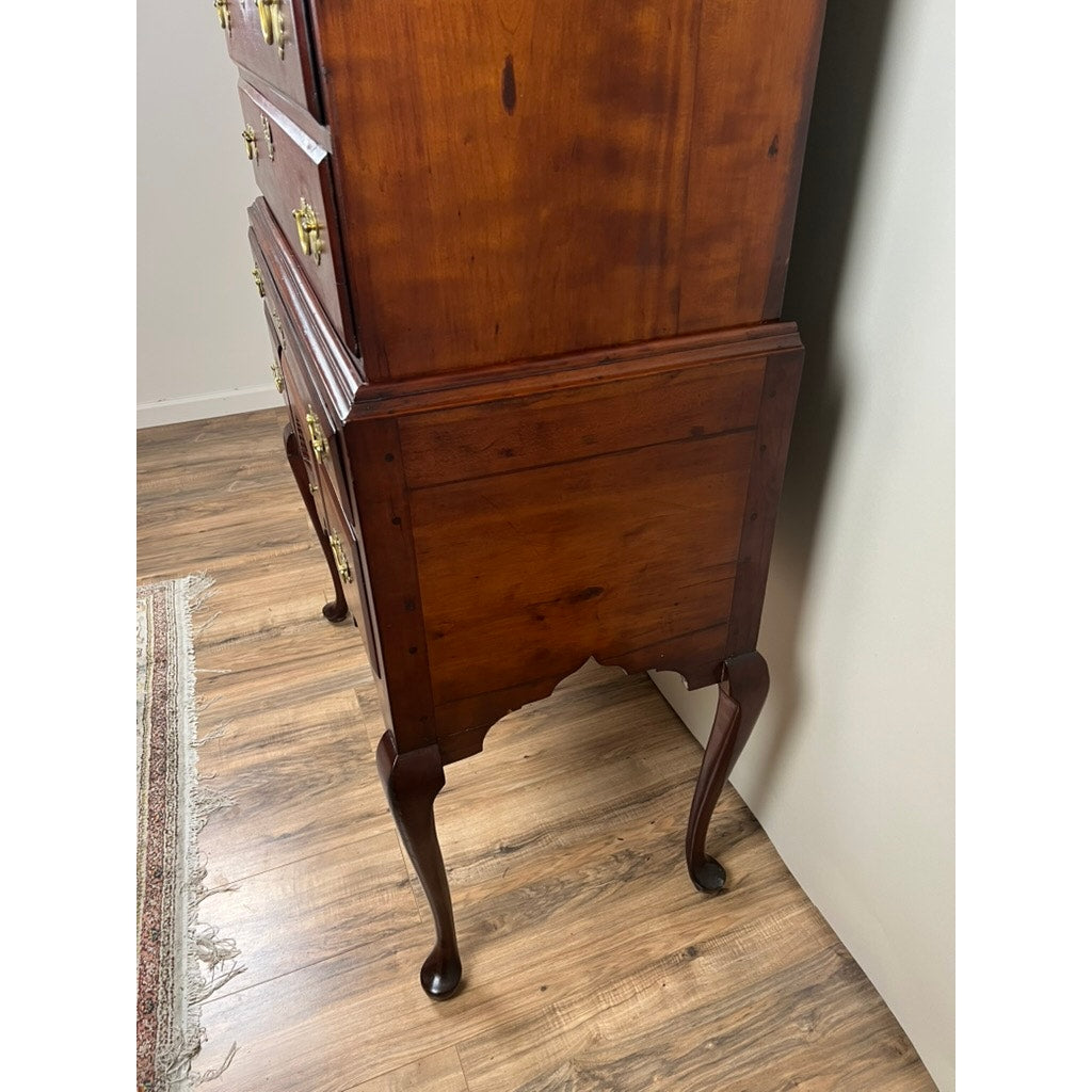 Antique Chippendale Cherry Highboy with Broken Swans Neck Pediment c. Late 18th Century