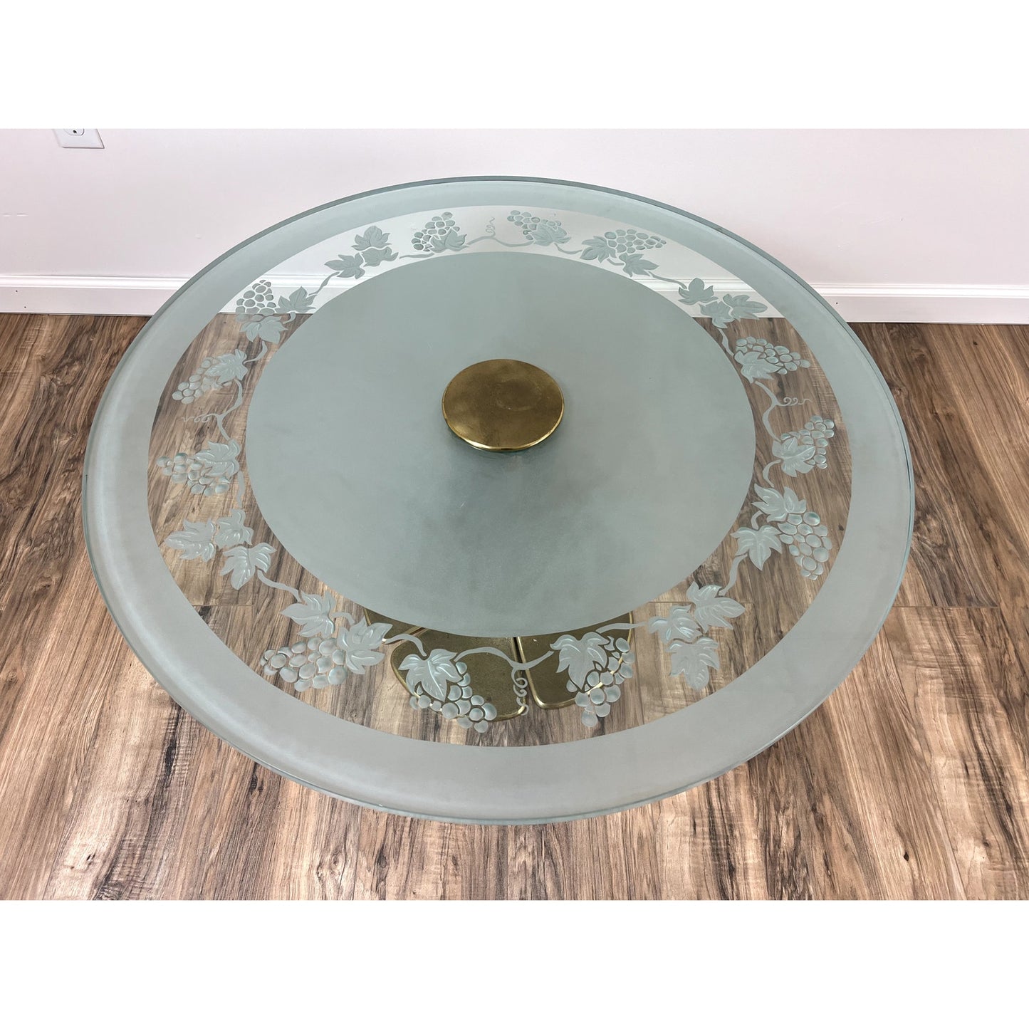 Vintage Etched Glass and Brass Coffee Table with Stylized Flower Petal Base