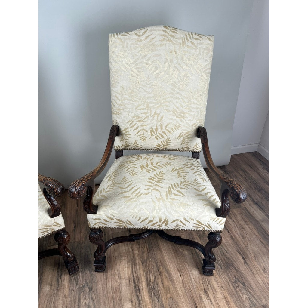 Antique Pair of French Régence Style Carved Mahogany Arm Chairs, c. Early 19th Century