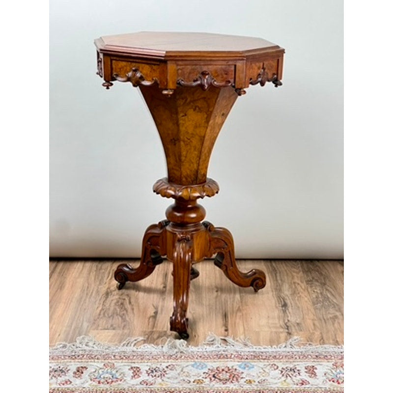 Antique Victorian Walnut Burl Trumpet Table c. Mid 19th Century