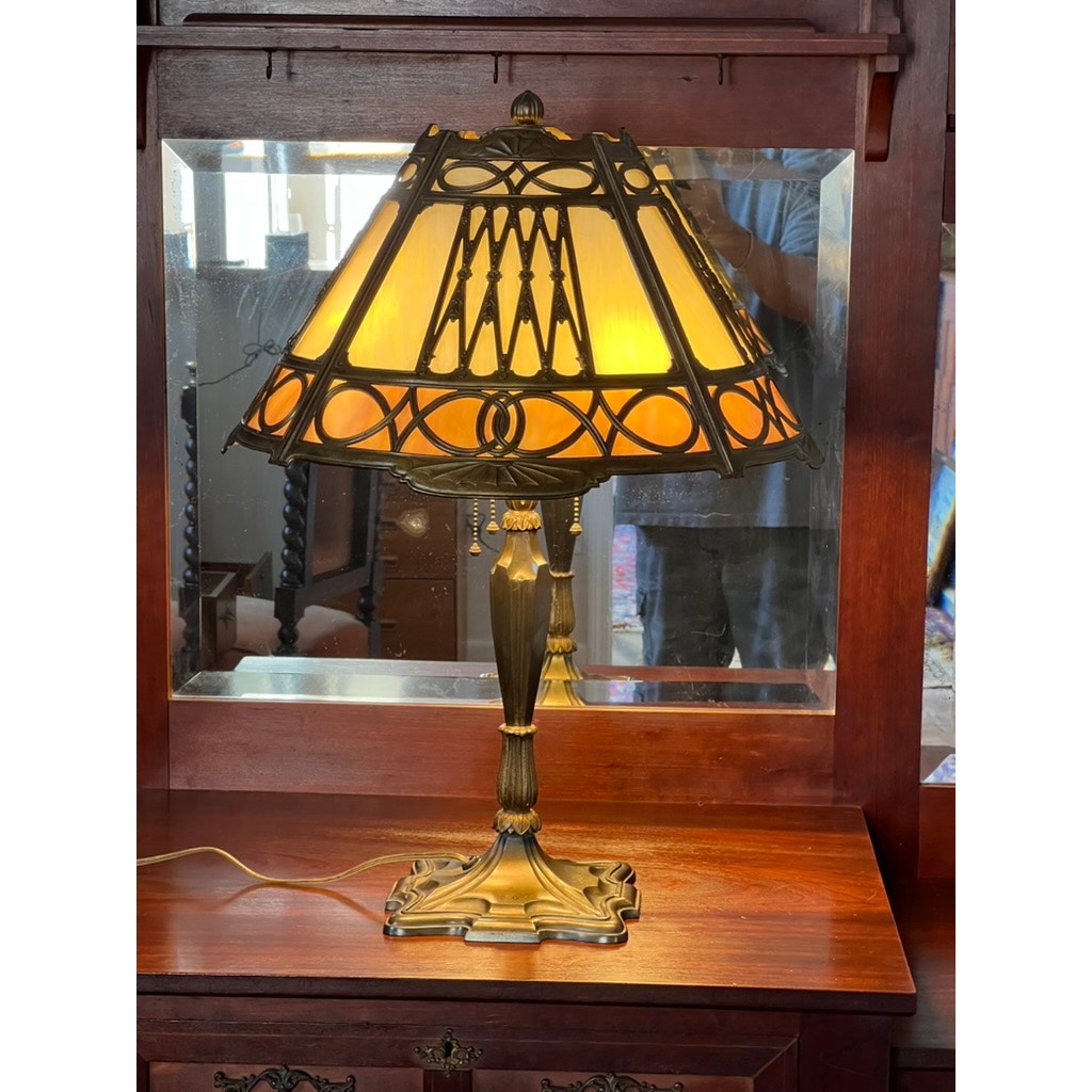 Antique Bradley & Hubbard Slag Glass Lamp