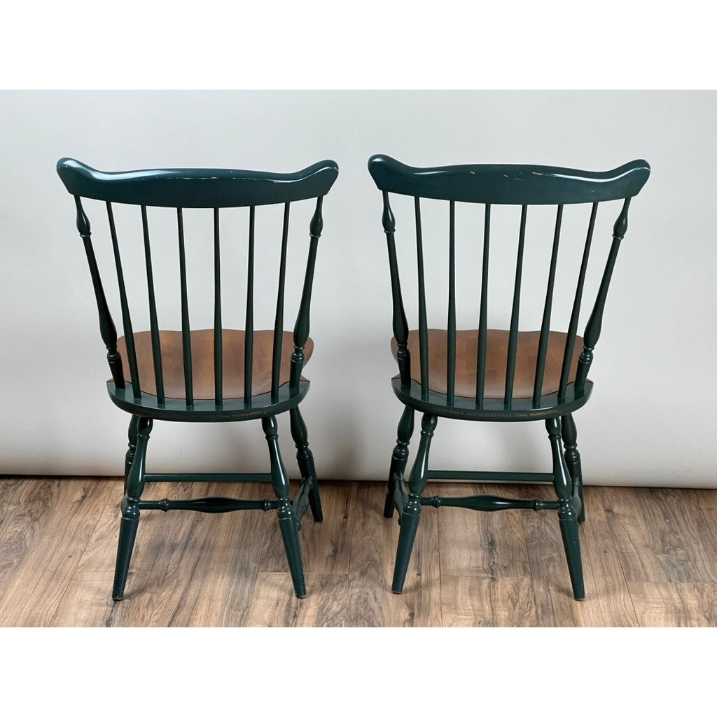 Pair of Hitchcock Windsor chairs with stenciled floral crest rail