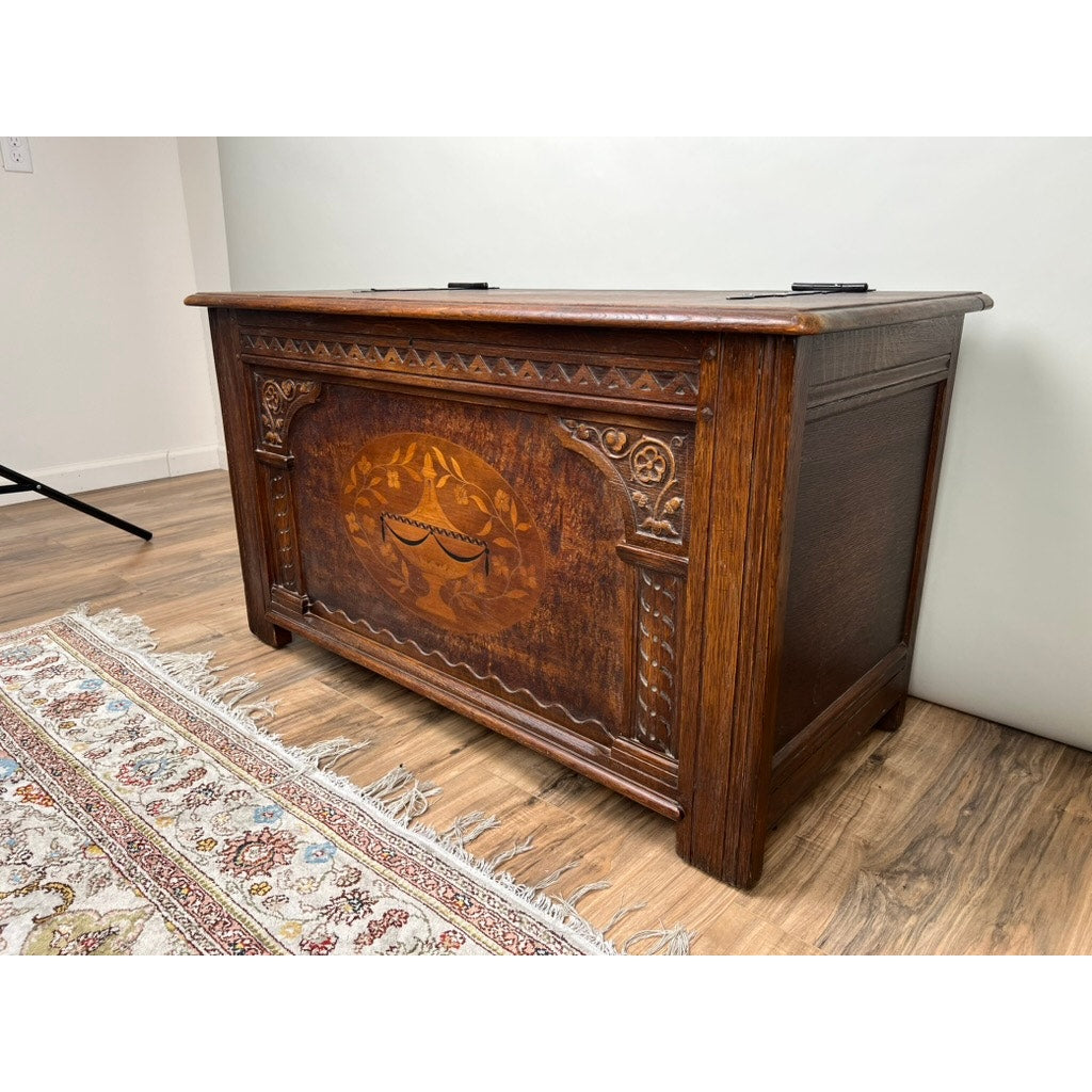 Antique Carved Oak Wedding Chest c. 1900