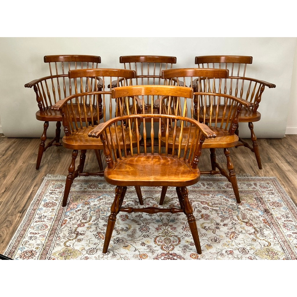 Vintage Set of Six Cherry Fan Back Windsor Arm Chairs by L & J.G. Stickley