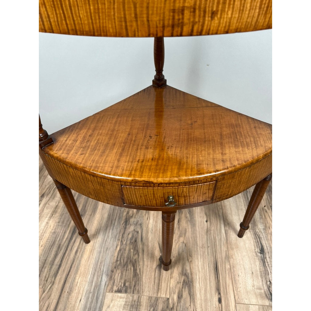 Antique Federal Period Tiger Maple Corner Wash Stand c. Early 19th Century