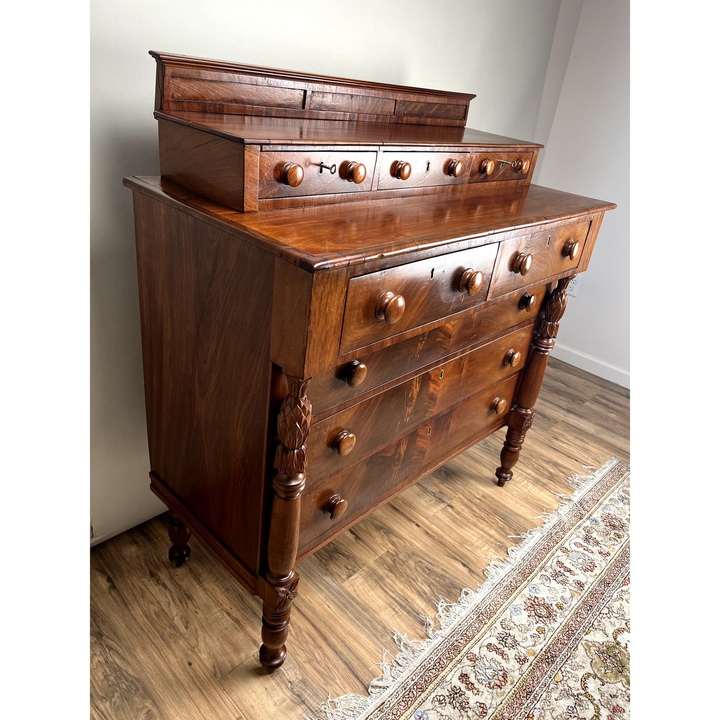 Antique Mahogany Sheraton Deck Top Eight Drawer Chest c. 1814