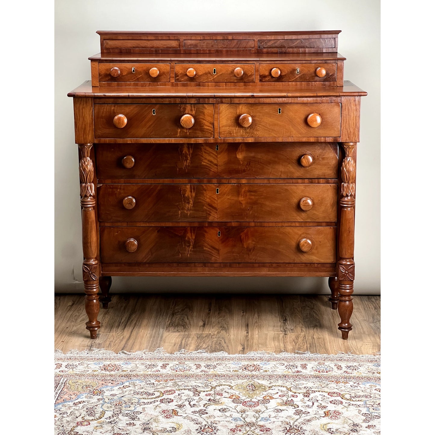 Antique Mahogany Sheraton Deck Top Eight Drawer Chest c. 1814