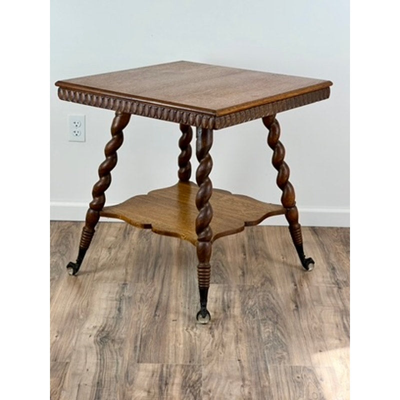 Antique Victorian Oak Lamp Stand with Barley Twist Legs and Ball and Claw Feet c. 1890