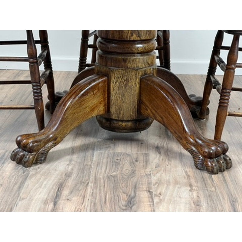 Antique Solid Oak Paw Foot Kitchen Table with Four Chairs c. 1900