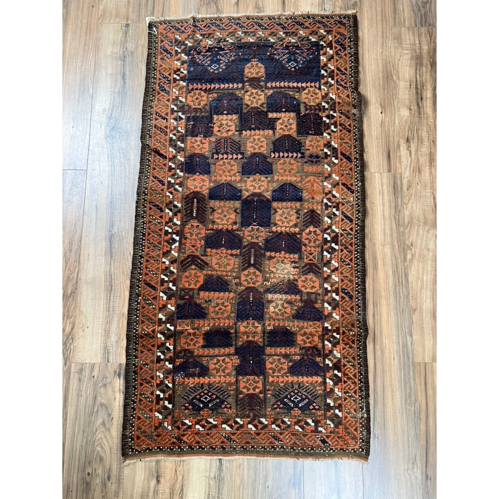 Antique Timuri Baluch Prayer Rug with Repeating Mihrab Design, c. 19th ...