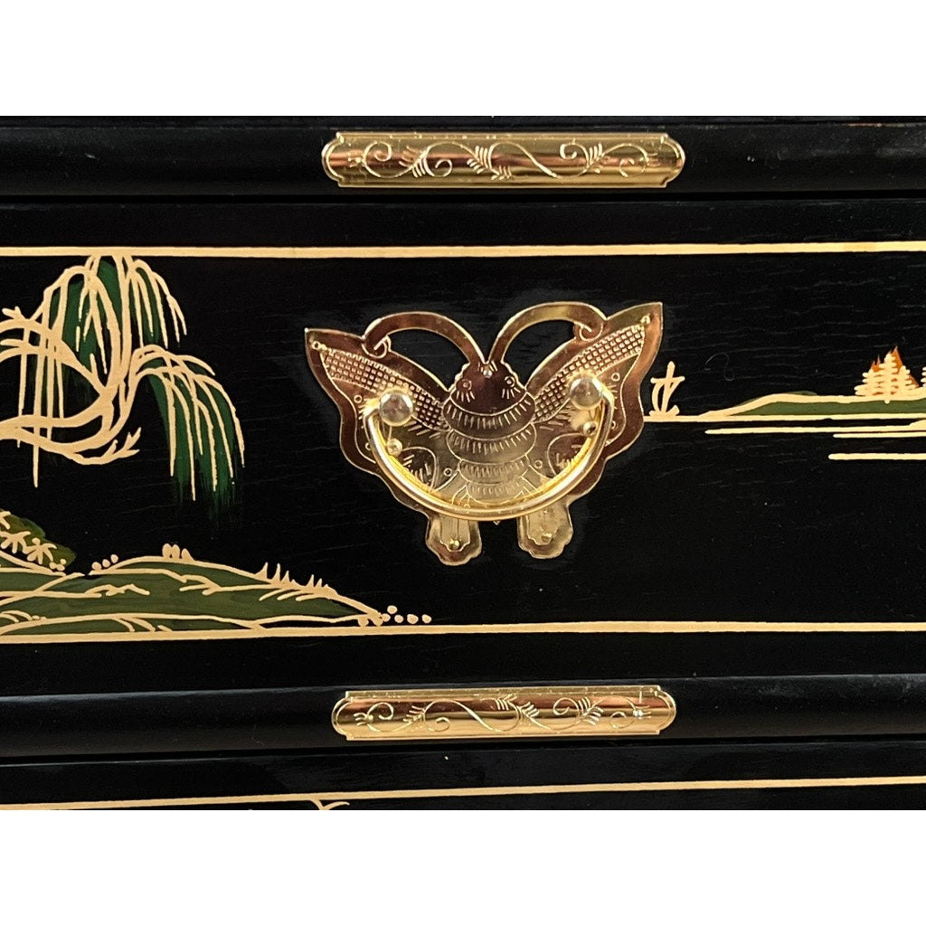 Vintage Black Lacquer Hand Painted Taiwanese Lingerie Chest