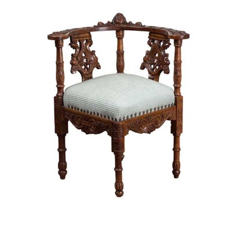 Italian Renaissance Revival Carved Walnut Corner Chair, c.1880
