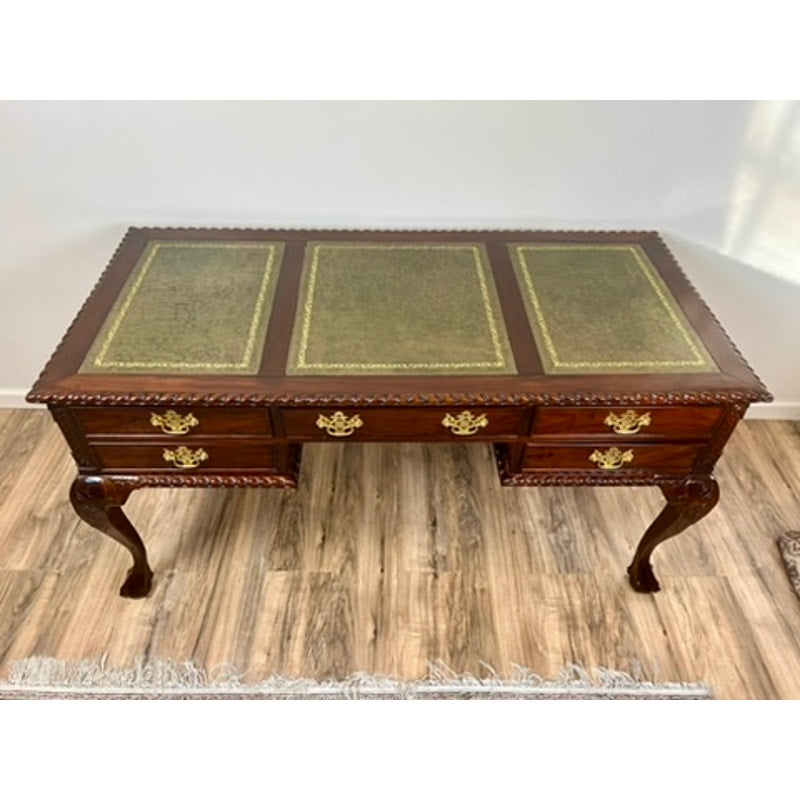 Vintage Chippendale Style Solid Mahogany Partners Desk