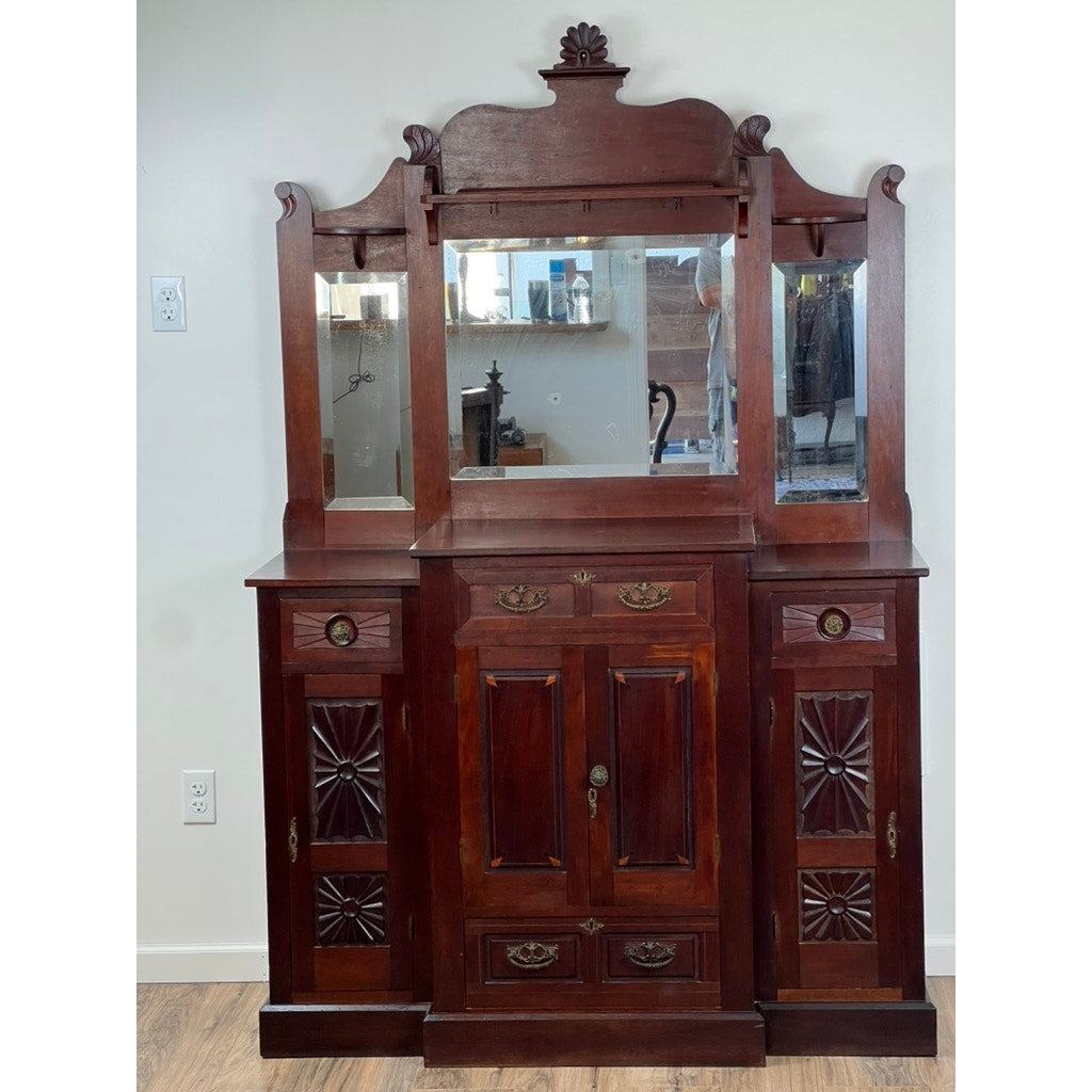 Antique Arts & Crafts Inlaid Mahogany Buffet Server c. 1920