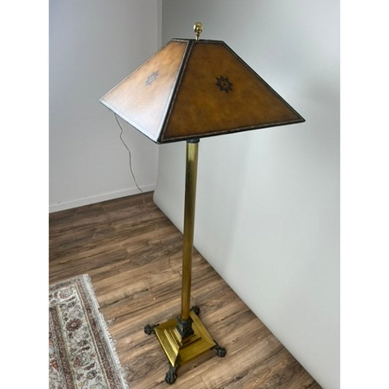 Maitland Smith floor lamp with stitched leather pyramid shade