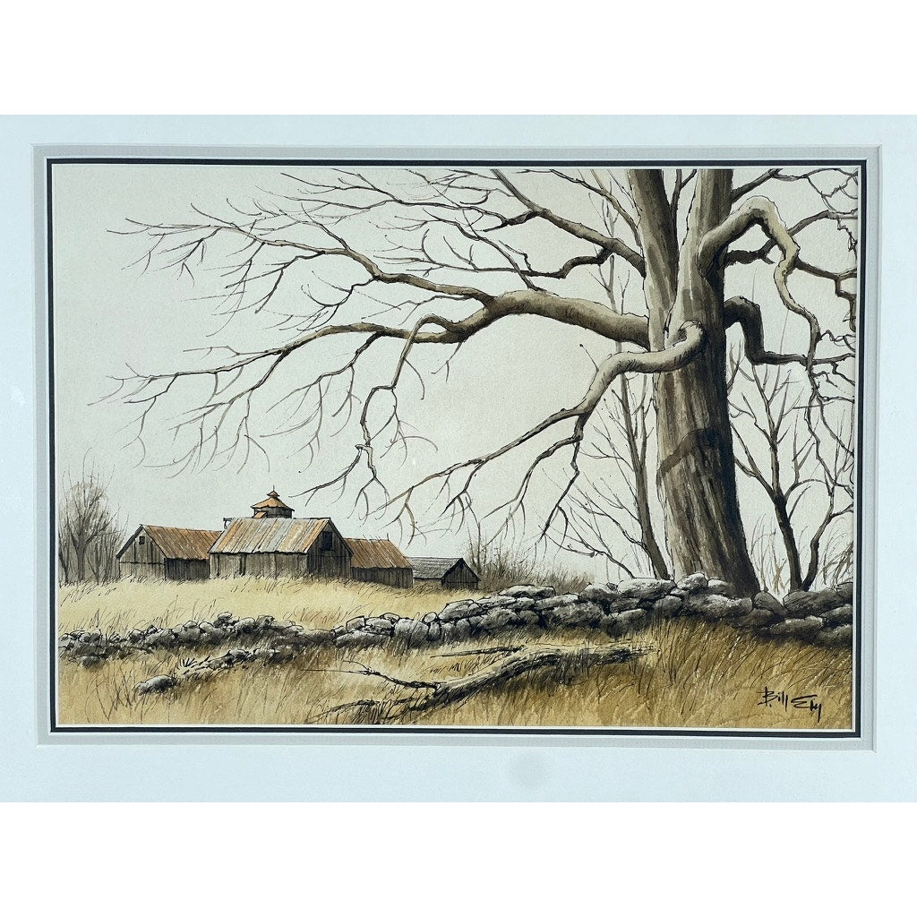 Ink and Water Color Painting “Old Farm” by Bill Ely