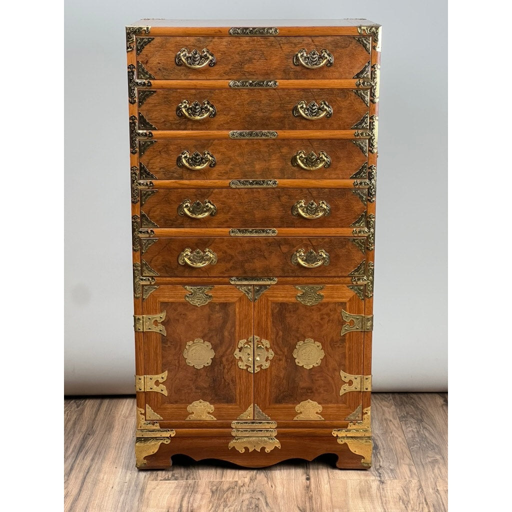 Vintage Korean Elm Burl Brass Bound Bandaji Scholars Chest