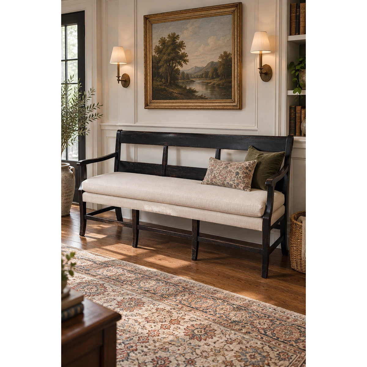 Antique English Oak Three-Seat Bench, Late 19th Century