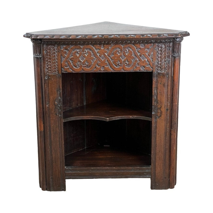 Antique Carved English Oak Corner Cabinet from Older Elements