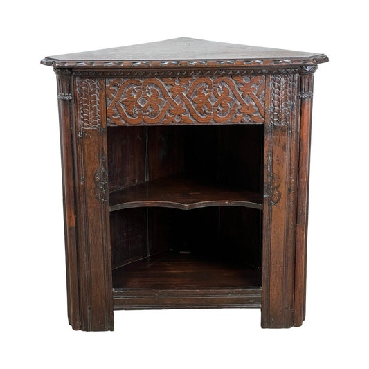 Antique Carved English Oak Corner Cabinet from Older Elements