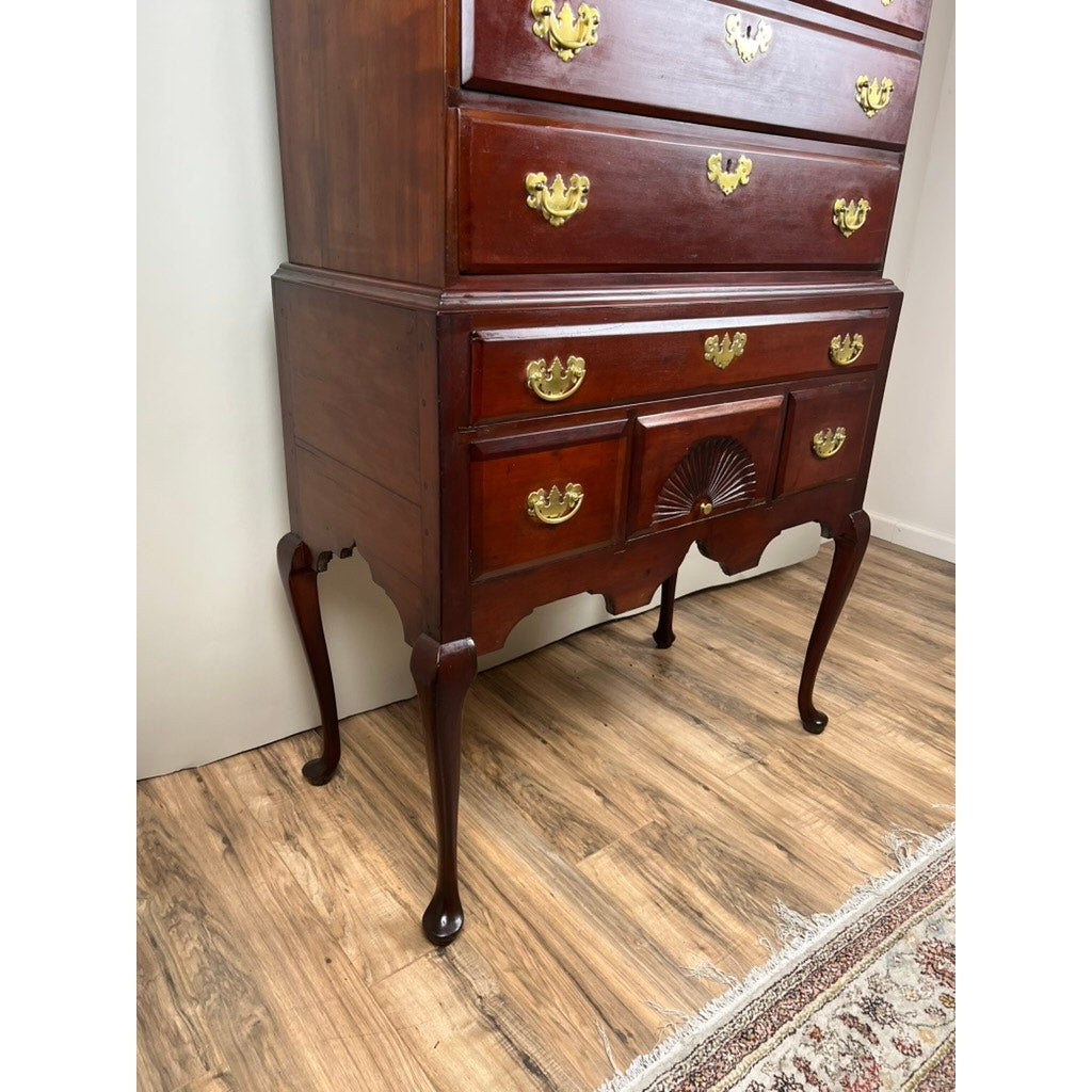 Antique Chippendale Cherry Highboy with Broken Swans Neck Pediment c. Late 18th Century