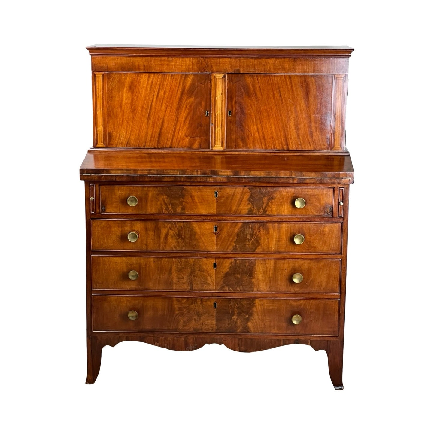 Antique Federal Period Flame Mahogany Blind Door Secretary c. Early 19th Century