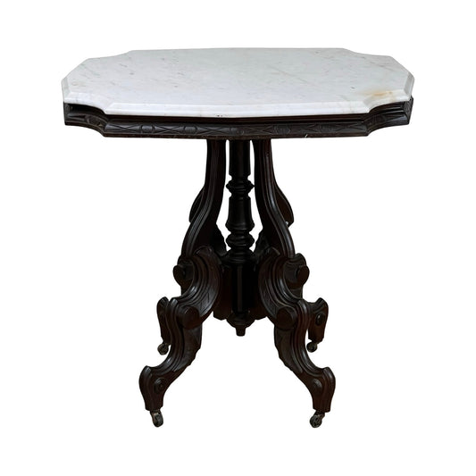 Antique Victorian Walnut Marble Top Stand c. 1890
