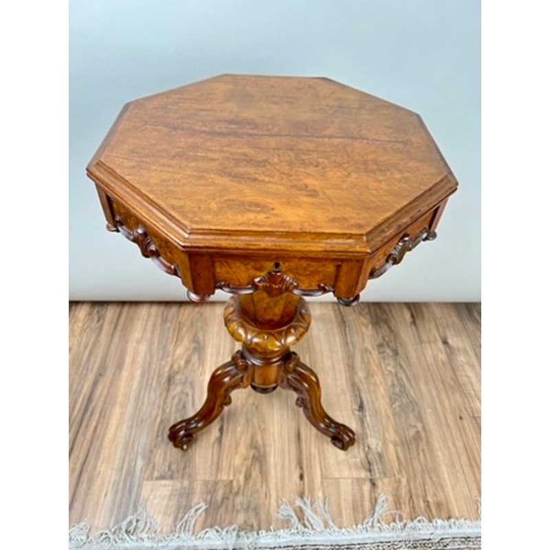 Antique Victorian Walnut Burl Trumpet Table c. Mid 19th Century