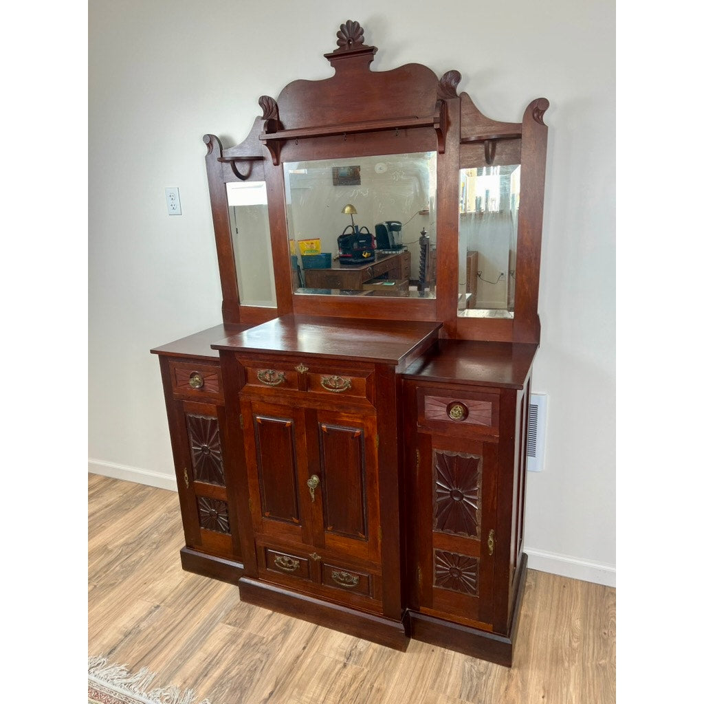 Antique Arts & Crafts Inlaid Mahogany Buffet Server c. 1920