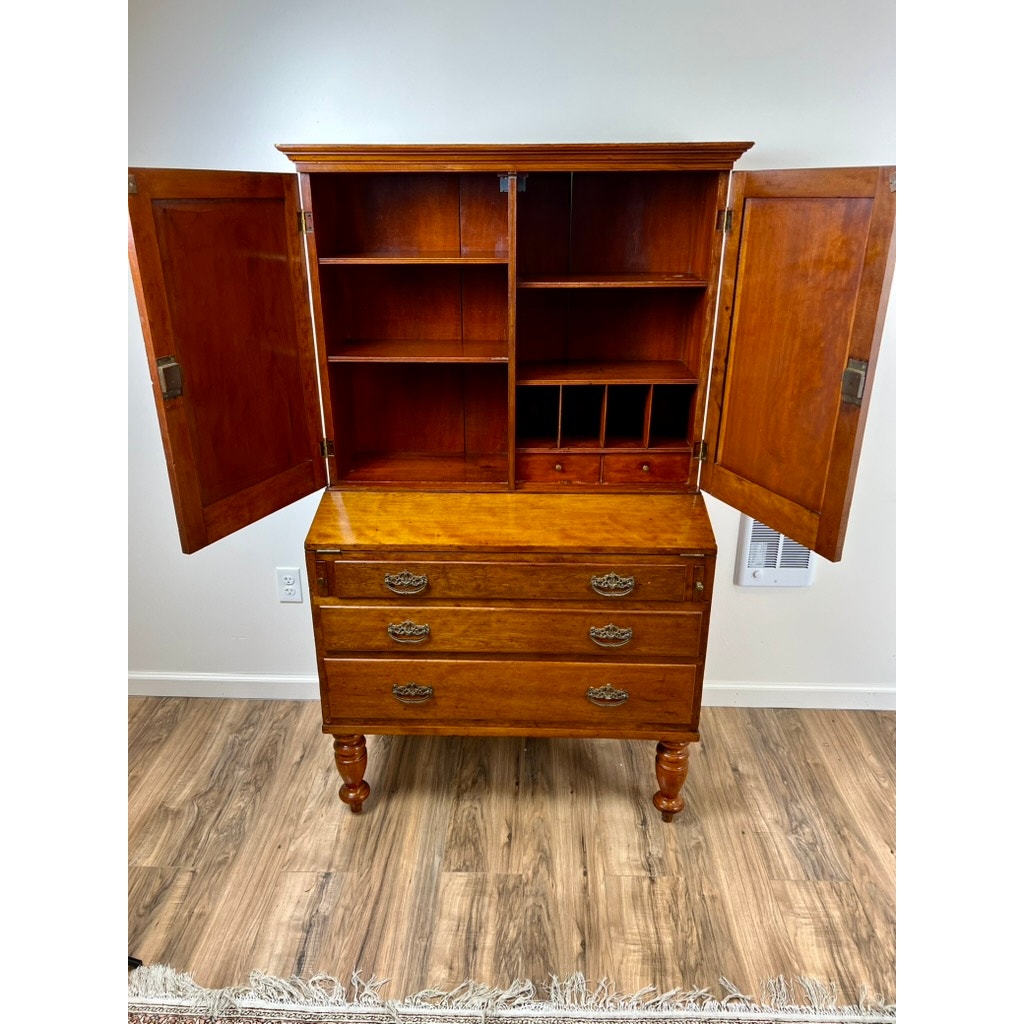 Antique Sheraton Cherry Fold Over Secretary with Blind Door Top c. 19th Century