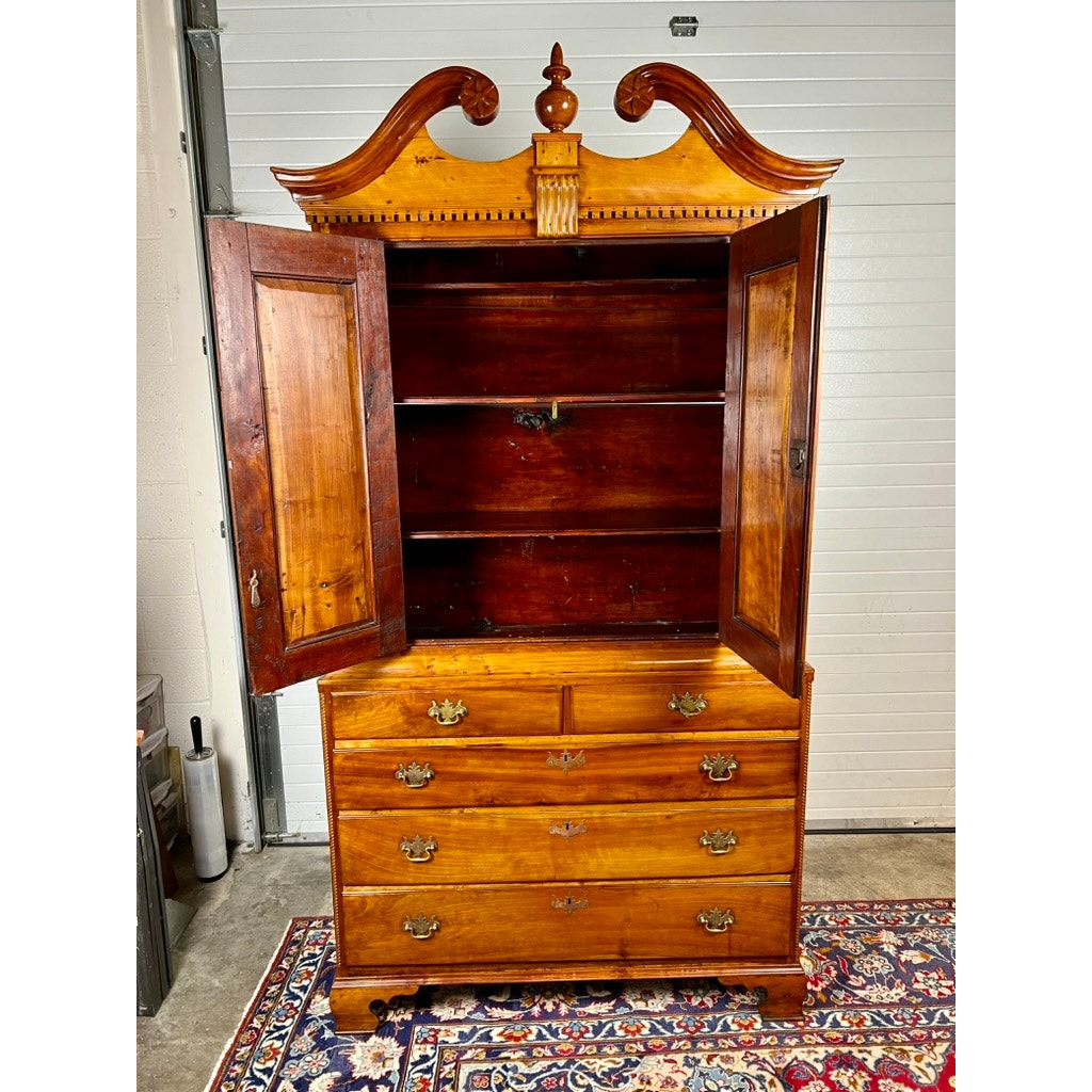 Antique New England Chippendale Cherry Linen Press c. 1760