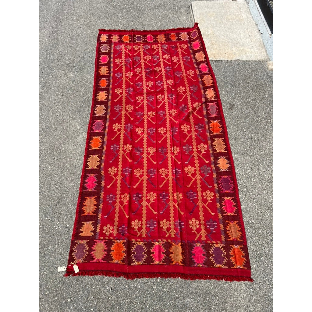 Thracian Pattern Vintage Handmade Bulgarian Thracian Kilim Flat Weave Rug c. Early 20th ...