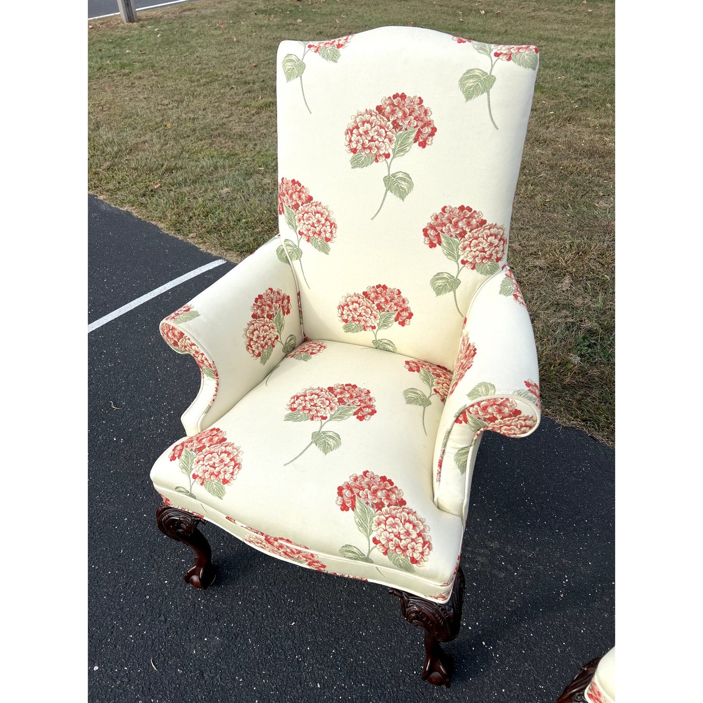 Vintage Pair of Hydrangea Chippendale Style Parlor Chairs