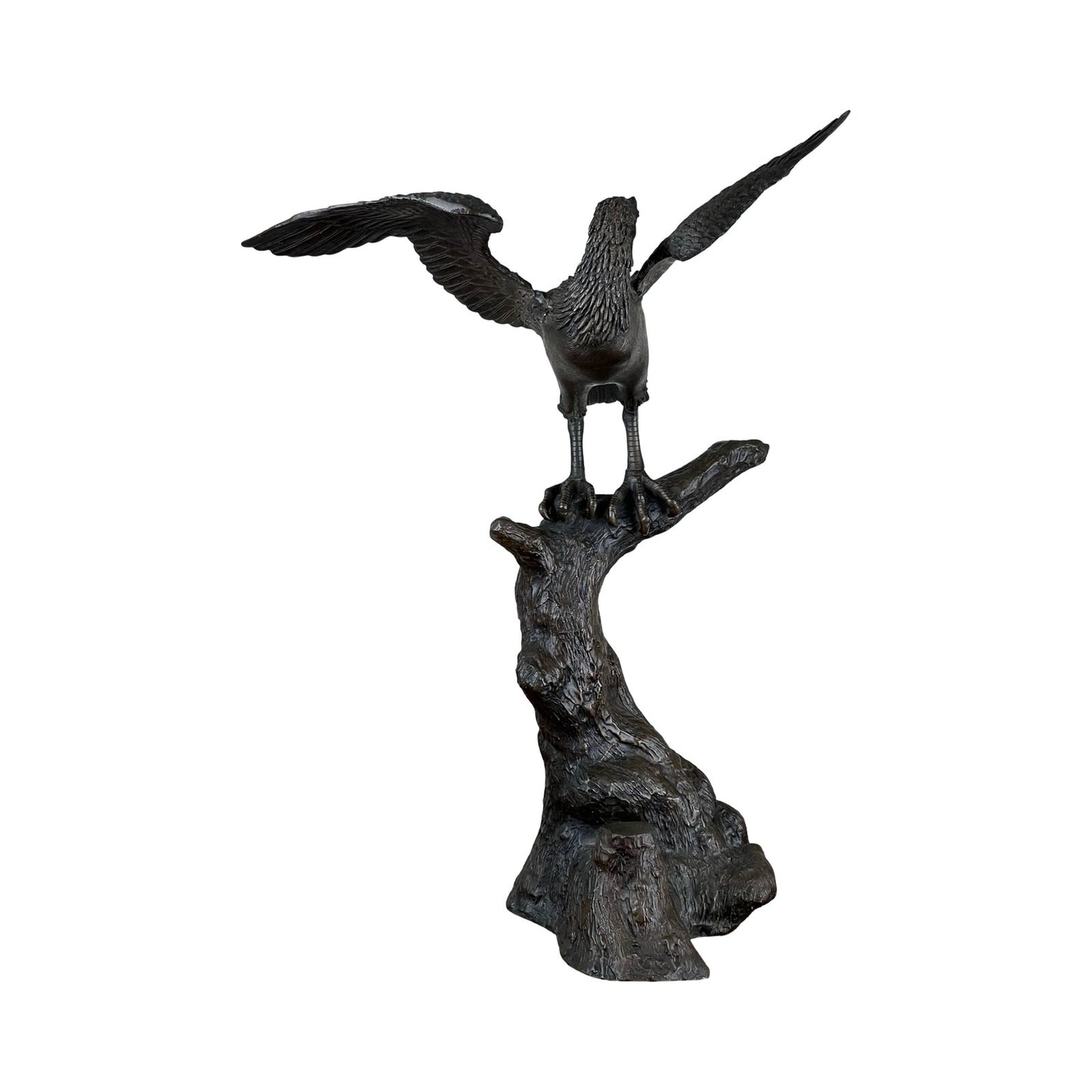 Japanese Meiji bronze hawk sculpture with outstretched wings, one wing slightly loose