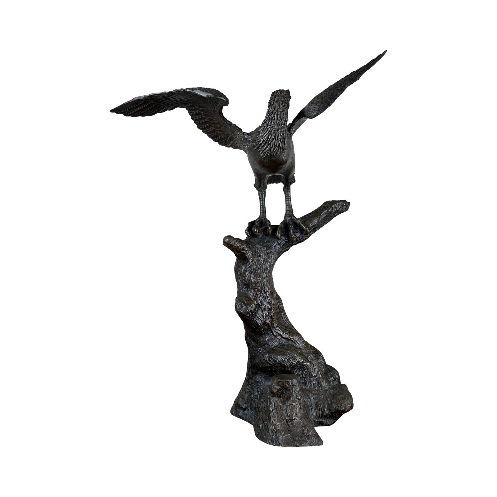 Japanese Meiji bronze hawk sculpture with outstretched wings, one wing slightly loose