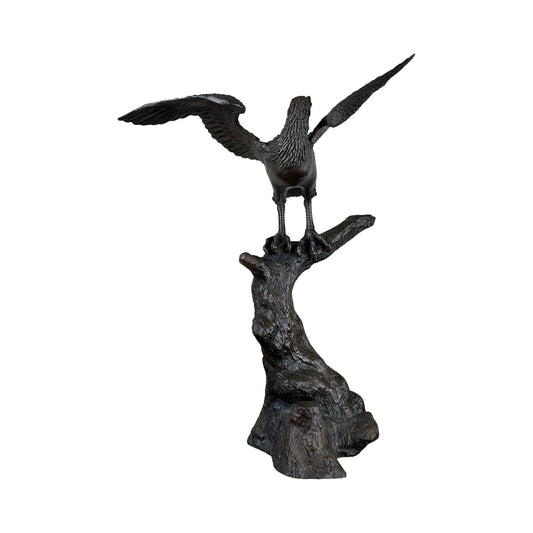Japanese Meiji bronze hawk sculpture with outstretched wings, one wing slightly loose