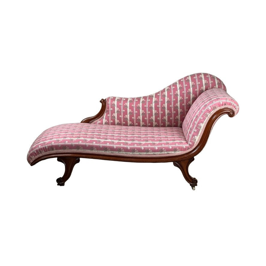 Antique Louis Philippe I Recamier Chaise in Fine Silk Upholstery