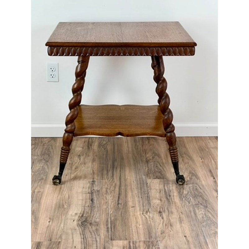 Antique Victorian Oak Lamp Stand with Barley Twist Legs and Ball and Claw Feet c. 1890