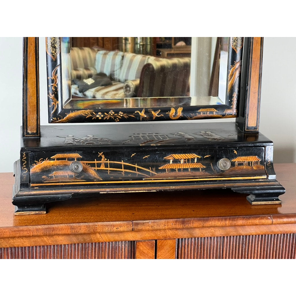 Fine Antique Chinoiserie Black Lacquer Dressing Mirror c. Late 19th Century