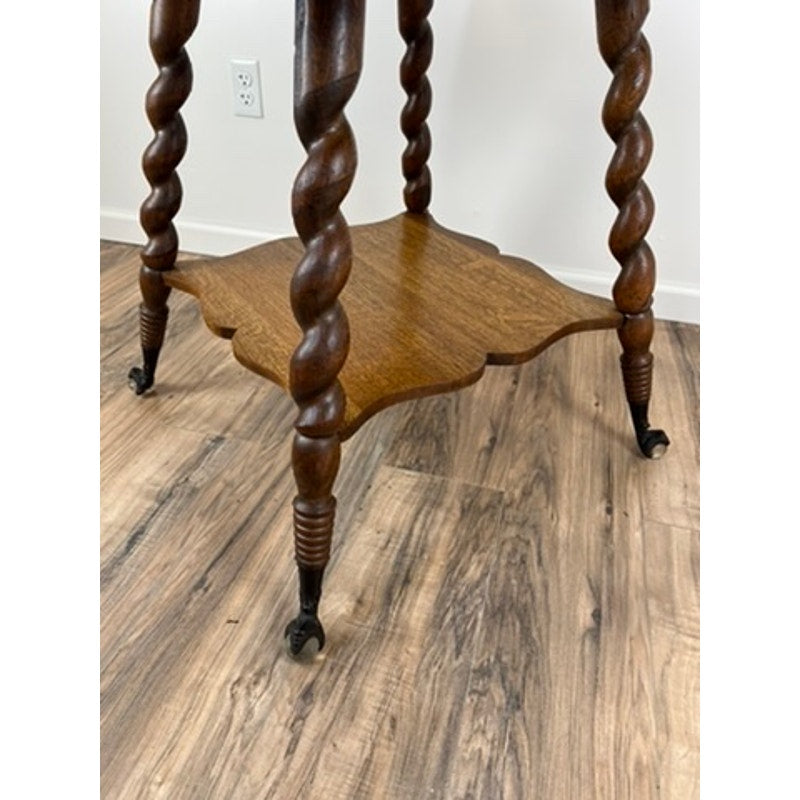 Antique Victorian Oak Lamp Stand with Barley Twist Legs and Ball and Claw Feet c. 1890