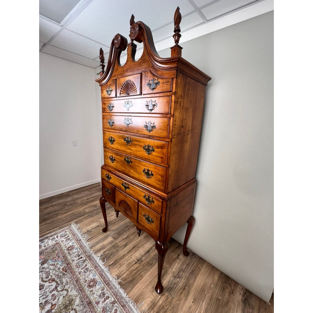 Antique New England Maple Queen Anne Bonnet Top Highboy c. 1760