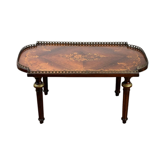 Antique Imperial Louis XVI Style Rosewood Marquetry Coffee Table c. Late 19th Century