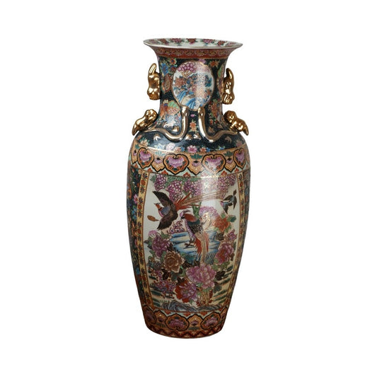 Antique Japanese Satsuma Style 24” Porcelain Vase c. Early 20th Century