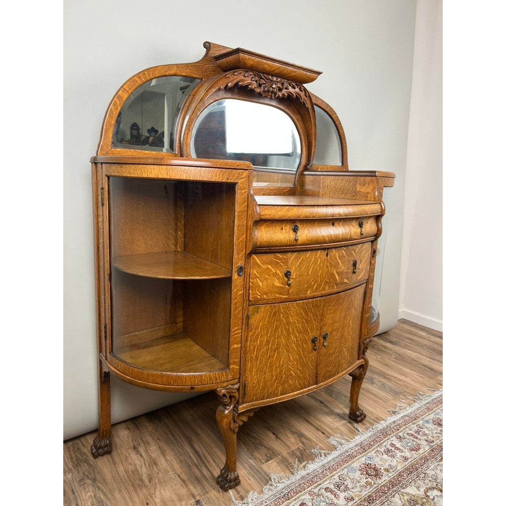 Antique Victorian Tiger Oak Green Man Buffet Server