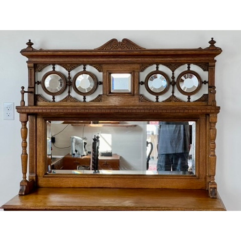 Antique Late Victorian Oak Buffet Server with Great Mirrored Back c. 1910